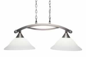 Bow 2 Light Island Light Shown In Brushed Nickel Finish With 12" White Linen Glass