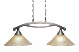 Bow 2 Light Island Light Shown In Brushed Nickel Finish With 12" Amber Crystal Glass