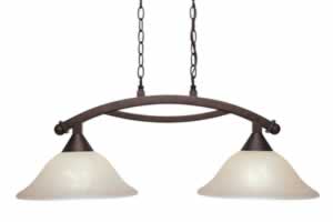 Bow 2 Light Island Light Shown In Bronze Finish With 12" Amber Marble Glass