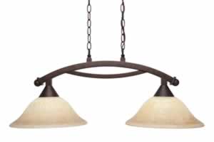 Bow 2 Light Island Light Shown In Bronze Finish With 12" Italian Marble Glass