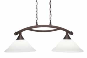 Bow 2 Light Island Light Shown In Bronze Finish With 12" White Linen Glass