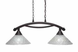 Bow 2 Light Island Light Shown In Dark Granite Finish With 12" Italian Bubble Glass