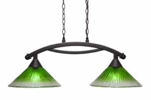 Bow 2 Light Island Light Shown In Dark Granite Finish With 12" Kiwi Green Crystal Glass