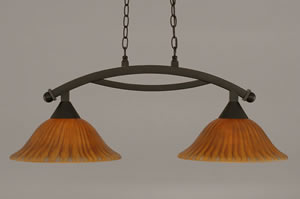 Bow 2 Light Island Light Shown In Dark Granite Finish With 12" Tiger Glass