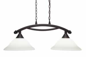 Bow 2 Light Island Light Shown In Dark Granite Finish With 12" White Linen Glass