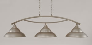 Bow 3 Light Billiard Light Shown In Brushed Nickel Finish With 16" Brushed Nickel Double Bubble Metal Shade