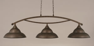 Bow 3 Light Billiard Light Shown In Bronze Finish With 16" Bronze Double Bubble Metal Shade