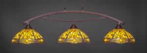 Bow 3 Light Billiard Light Shown In Bronze Finish With 16" Amber Dragonfly Tiffany Glass