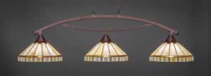 Bow 3 Light Billiard Light Shown In Bronze Finish With 15" Honey & Brown Mission Tiffany Glass