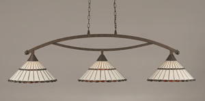 Bow 3 Light Billiard Light Shown In Bronze Finish With 15.5" Honey Glass & Amber Brown Jewels Tiffany Glass