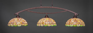 Bow 3 Light Billiard Light Shown In Bronze Finish With 15" Rosetta Tiffany Glass