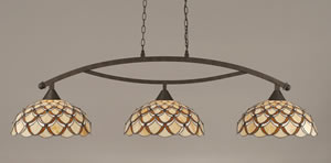 Bow 3 Light Billiard Light Shown In Bronze Finish With 16" Honey & Brown Scallop Tiffany Glass