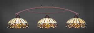 Bow 3 Light Billiard Light Shown In Bronze Finish With 16" Roman Jewel Tiffany Glass