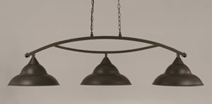 Bow 3 Light Billiard Light Shown In Dark Granite Finish With 16" Dark Granite Double Bubble Metal Shade