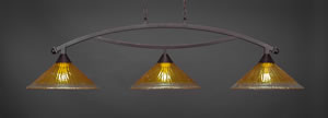 Bow 3 Light Billiard Light Shown In Dark Granite Finish With 16" Gold Champagne Crystal Glass