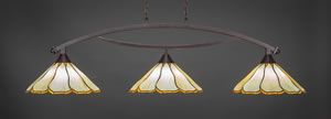 Bow 3 Light Billiard Light Shown In Dark Granite Finish With 16" Honey & Brown Flair Tiffany Glass