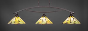 Bow 3 Light Billiard Light Shown In Dark Granite Finish With 16" Autumn Leaves Tiffany Glass