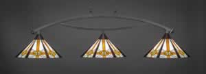 Bow 3 Light Billiard Light Shown In Dark Granite Finish With 16" Hampton Tiffany Glass