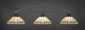 Bow 3 Light Billiard Light Shown In Dark Granite Finish With 15" Honey & Brown Mission Tiffany Glass