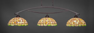 Bow 3 Light Billiard Light Shown In Dark Granite Finish With 15" Rosetta Tiffany Glass