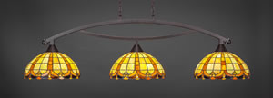 Bow 3 Light Billiard Light Shown In Dark Granite Finish With 14.5" Butterscotch Tiffany Glass