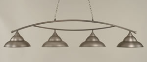Bow 4 Light Billiard Light Shown In Brushed Nickel Finish With 16" Brushed Nickel Double Bubble Metal Shade