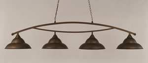 Bow 4 Light Billiard Light Shown In Bronze Finish With 16" Bronze Double Bubble Metal Shade
