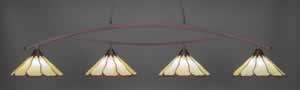 Bow 4 Light Billiard Light Shown In Bronze Finish With 16" Honey & Burgundy Flair Tiffany Glass