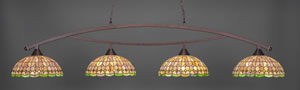 Bow 4 Light Billiard Light Shown In Bronze Finish With 15" Rosetta Tiffany Glass