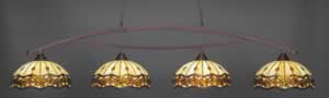 Bow 4 Light Billiard Light Shown In Bronze Finish With 16" Roman Jewel Tiffany Glass