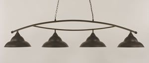 Bow 4 Light Billiard Light Shown In Dark Granite Finish With 16" Dark Granite Double Bubble Metal Shade