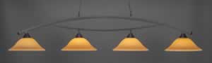 Bow 4 Light Billiard Light Shown In Dark Granite Finish With 16" Cayenne Linen Glass