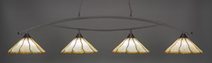 Bow 4 Light Billiard Light Shown In Dark Granite Finish With 16" Honey & Brown Flair Tiffany Glass