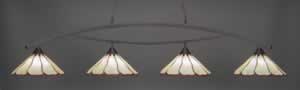 Bow 4 Light Billiard Light Shown In Dark Granite Finish With 16" Honey & Burgundy Flair Tiffany Glass