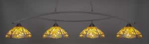 Bow 4 Light Billiard Light Shown In Dark Granite Finish With 16" Amber Dragonfly Tiffany Glass