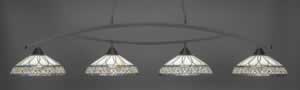 Bow 4 Light Billiard Light Shown In Dark Granite Finish With 16" Royal Merlot Tiffany Glass