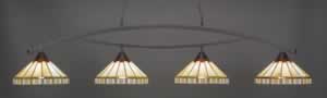 Bow 4 Light Billiard Light Shown In Dark Granite Finish With 15" Honey & Brown Mission Tiffany Glass