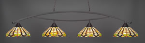 Bow 4 Light Billiard Light Shown In Dark Granite Finish With 15" Paradise Tiffany Glass