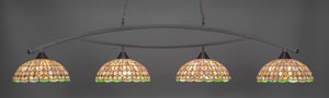 Bow 4 Light Billiard Light Shown In Dark Granite Finish With 15" Rosetta Tiffany Glass