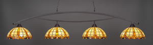 Bow 4 Light Billiard Light Shown In Dark Granite Finish With 14.5" Butterscotch Tiffany Glass