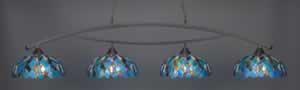 Bow 4 Light Billiard Light Shown In Dark Granite Finish With 16" Blue Mosaic Tiffany Glass