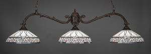 Octopus 3 Light Billiard Light Shown In Bronze Finish With 16" Royal Merlot Tiffany Glass