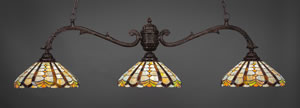 Octopus 3 Light Billiard Light Shown In Bronze Finish With 15" Paradise Tiffany Glass