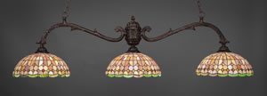 Octopus 3 Light Billiard Light Shown In Bronze Finish With 15" Rosetta Tiffany Glass