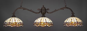 Octopus 3 Light Billiard Light Shown In Bronze Finish With 16" Roman Jewel Tiffany Glass