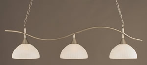 Swoop 3 Light Billiard Light Shown In Brushed Nickel Finish With 14" Alabaster Pumpkin Glass