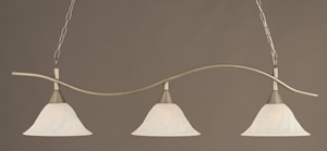 Swoop 3 Light Billiard Light Shown In Brushed Nickel Finish With 14" White Alabaster Swirl Glass
