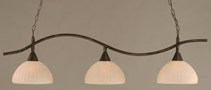 Swoop 3 Light Billiard Light Shown In Bronze Finish With 14" Rosetta Pumpkin Glass