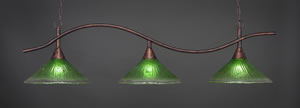 Swoop 3 Light Billiard Light Shown In Bronze Finish With 16" Kiwi Green Crystal Glass