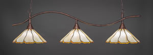 Swoop 3 Light Billiard Light Shown In Bronze Finish With 16" Honey & Brown Flair Tiffany Glass